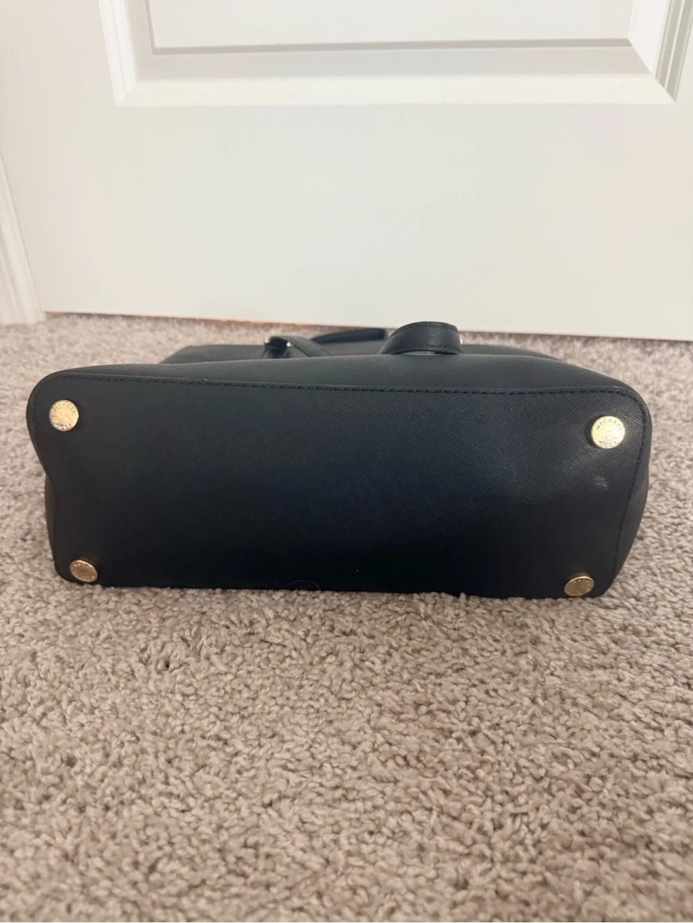 Michael Kors Black Leather Tote with Gold MK Charm